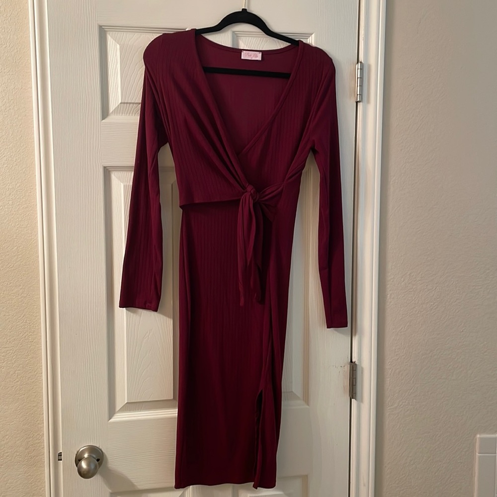 Maroon Midi Wrap Dress